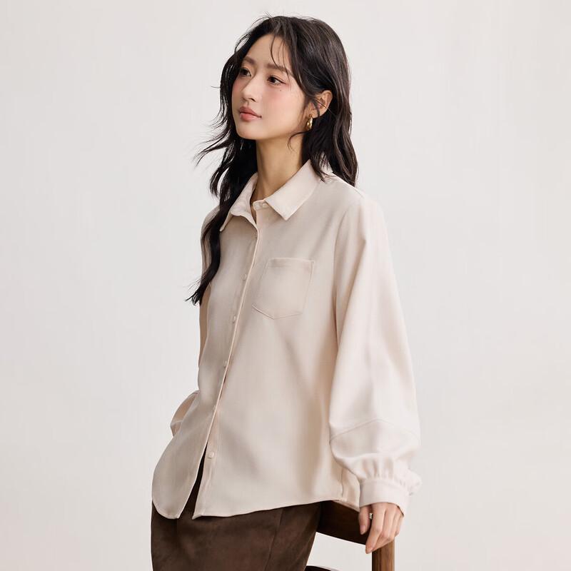 INMAN Women's Brushed Retro Long Sleeve Lapel Shirt