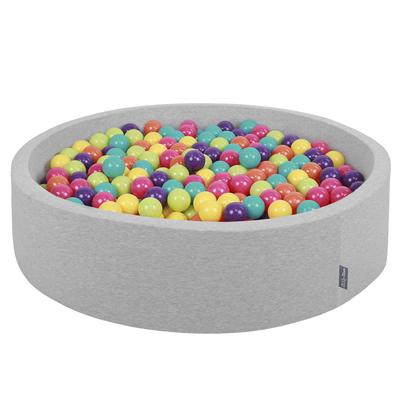 Soft Ball Pit Round 120x30cm/300 Balls Balls 7cm / 2.75in for Kids, Lgrey:lgreen-yelow-turq-orange-dpink-purple
