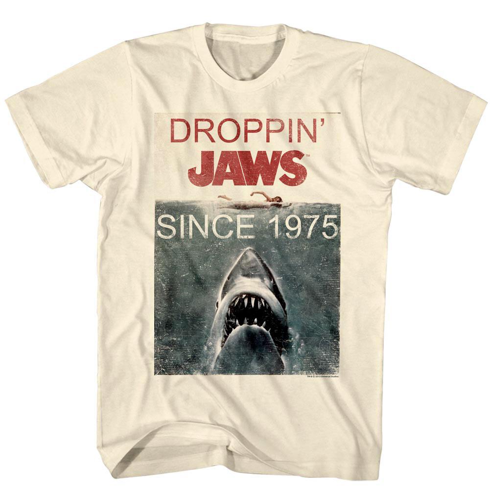 Jaws Droppin Since 1975 Men T Shirt Great White Shark Movie Poster Ocean Bite M