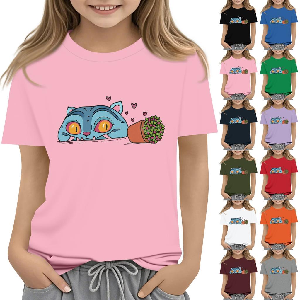 Boys Girls Round Neck Casual Printed Short-sleeved T-shirt Top
