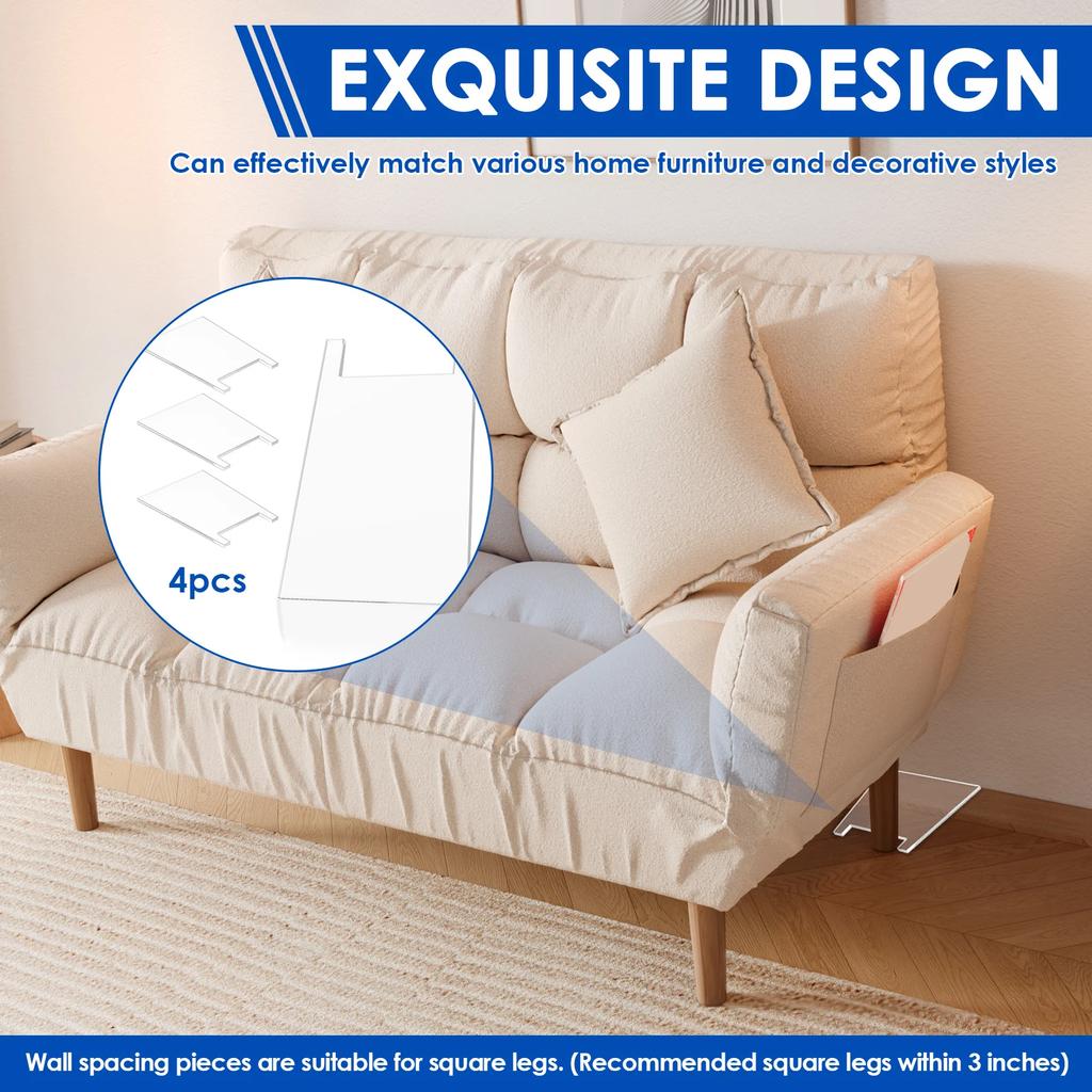 4Pcs Couch Wall Stopper Clear Acrylic Wall Spacer Bed Sofa Stopper Furniture Wall Spacer Prevents Fire Safety from Wall Outlet