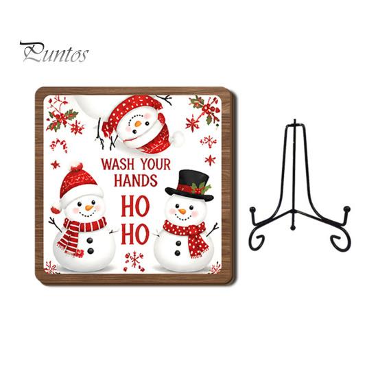 Christmas Hanging Ornament Wooden Tabletop Decor, 2D Pet Santa with Iron Stand, Rustic Festive Home Accents Holiday Sign for And Cafe Shelf,