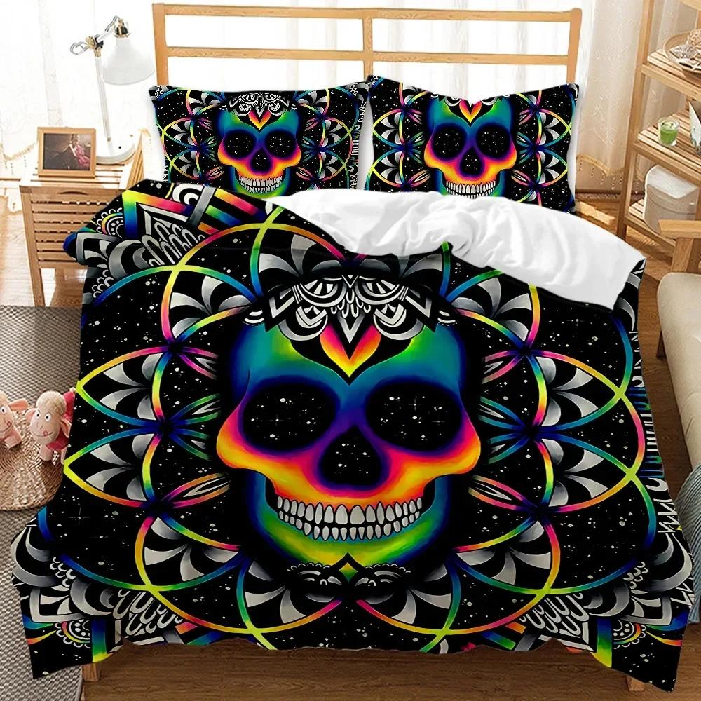 Skull Duvet Cover Set God Of Gamblers Bedding Set Poker Skeletonteens Adults Skull Double Queen King Size Polyester Qulit Cover