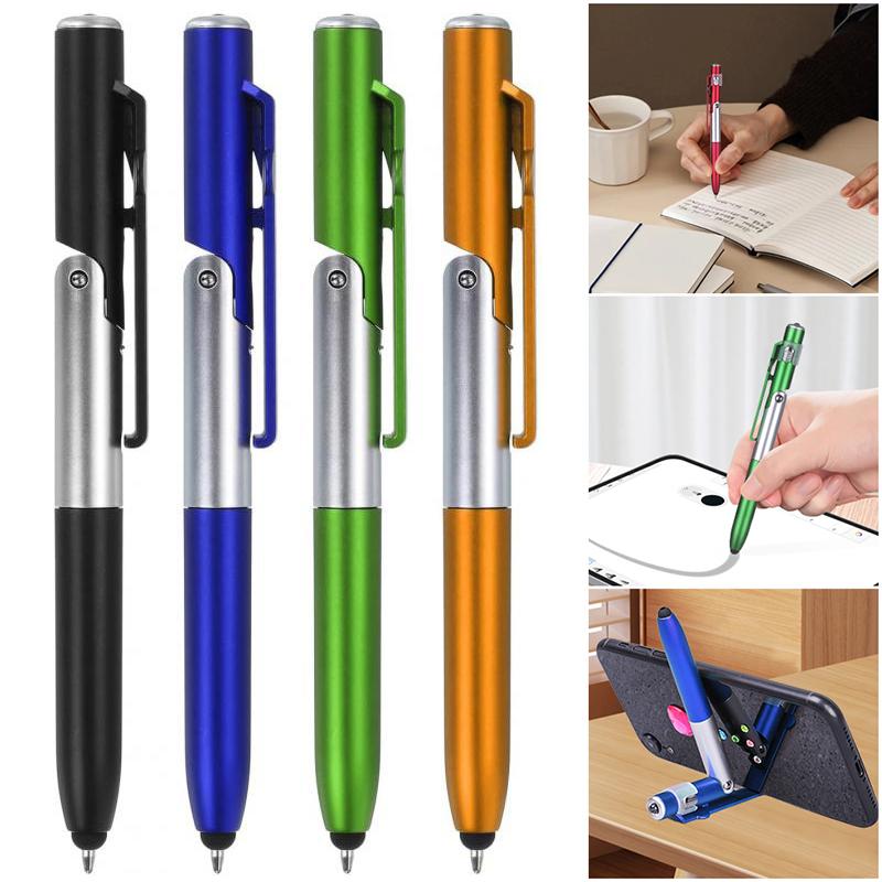 Multi-Function Ballpoint Pen With LED Light Fold Mobile Phone Holder Night Read Writing Pencil Office School Student Stationery