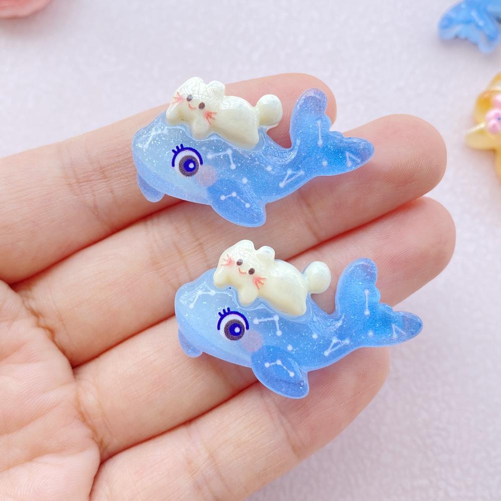 10PCS New Models Colorful Cartoon Turtle, Seahorse, Whale Ocean Series Resin Scrapbook DIY Jewelry Hairpin Headrope Decoration