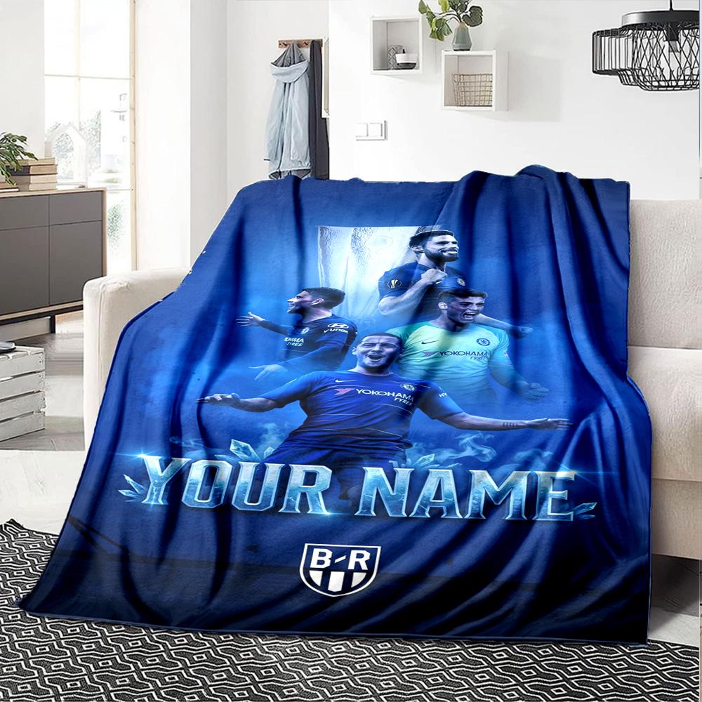 Chelsea Fc Football Player Personalized Text Blanket Gift Customizable Blanket Soft & Cozy Great for Home Decor Couch Bed Seaside