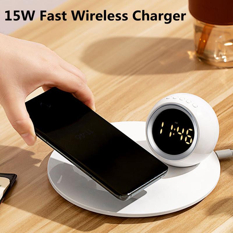 Wireless Charger Time Alarm Clock LED Lamp Phone Chargers Fast Charging Dock Station for iPhone 14 13 12 Samsung S21 S20 Xiaomi