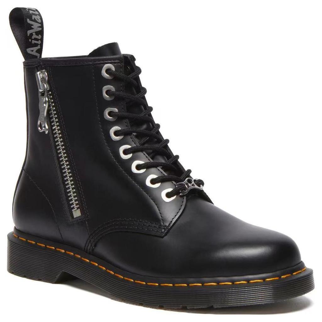 Dr. Martens 1460 Zip Black Polished Smooth Leather Round Toe Lace-Up Mid-Calf Boots Unisex Boots 32003001