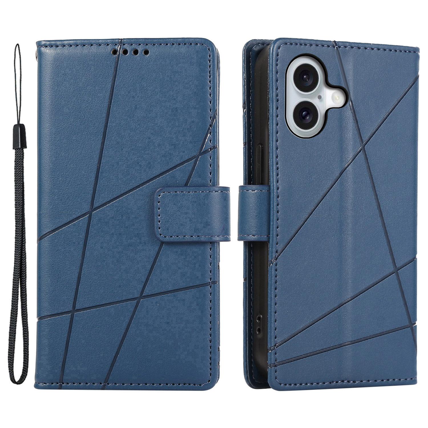 

DF-06 For iPhone 16 Wallet Case Line Imprint Leather Flip Phone Cover