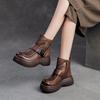 Johnature Breathable Hollow-out Boots Genuine Leather Lightweight Platform Sandals Thick Sole Women's Shoes