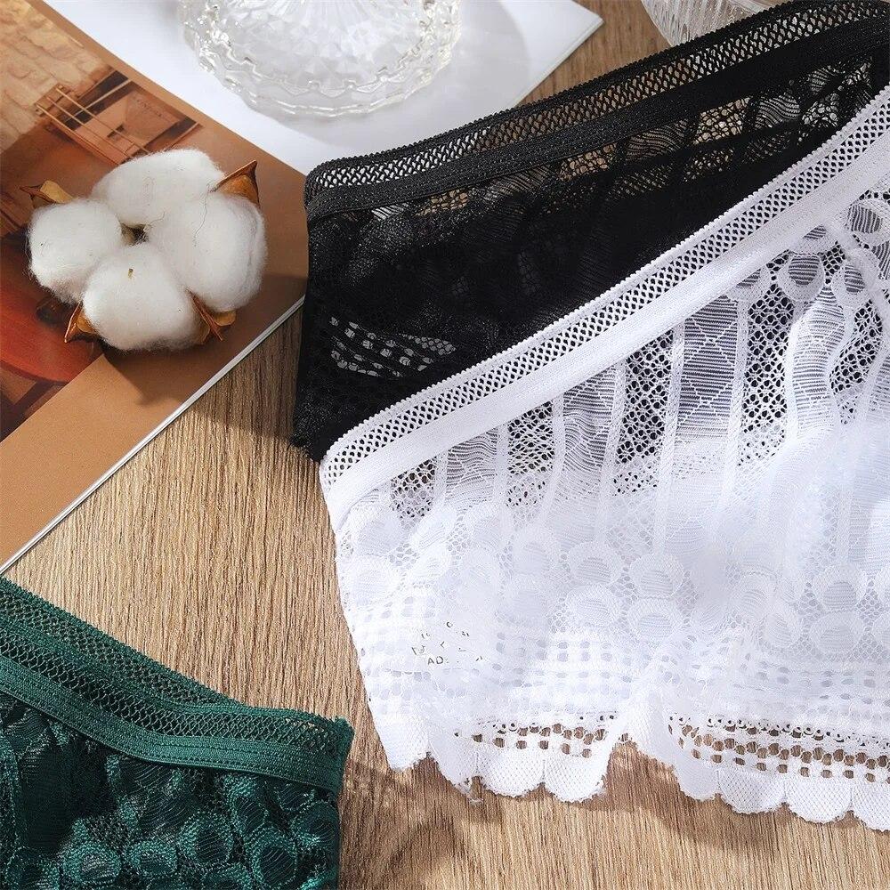 Women's Sexy Lace Panties Underwear Solid Low Waist Lingerie Underwear Female Lace Hollow Transparent Briefs Underspans