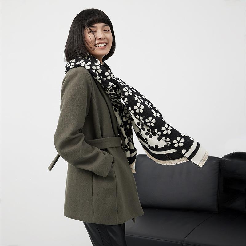 Scarf Women'S Korean Version Flower Thickened Warm Scarf Long Fashion Versatile Dual-Use Student Shawl