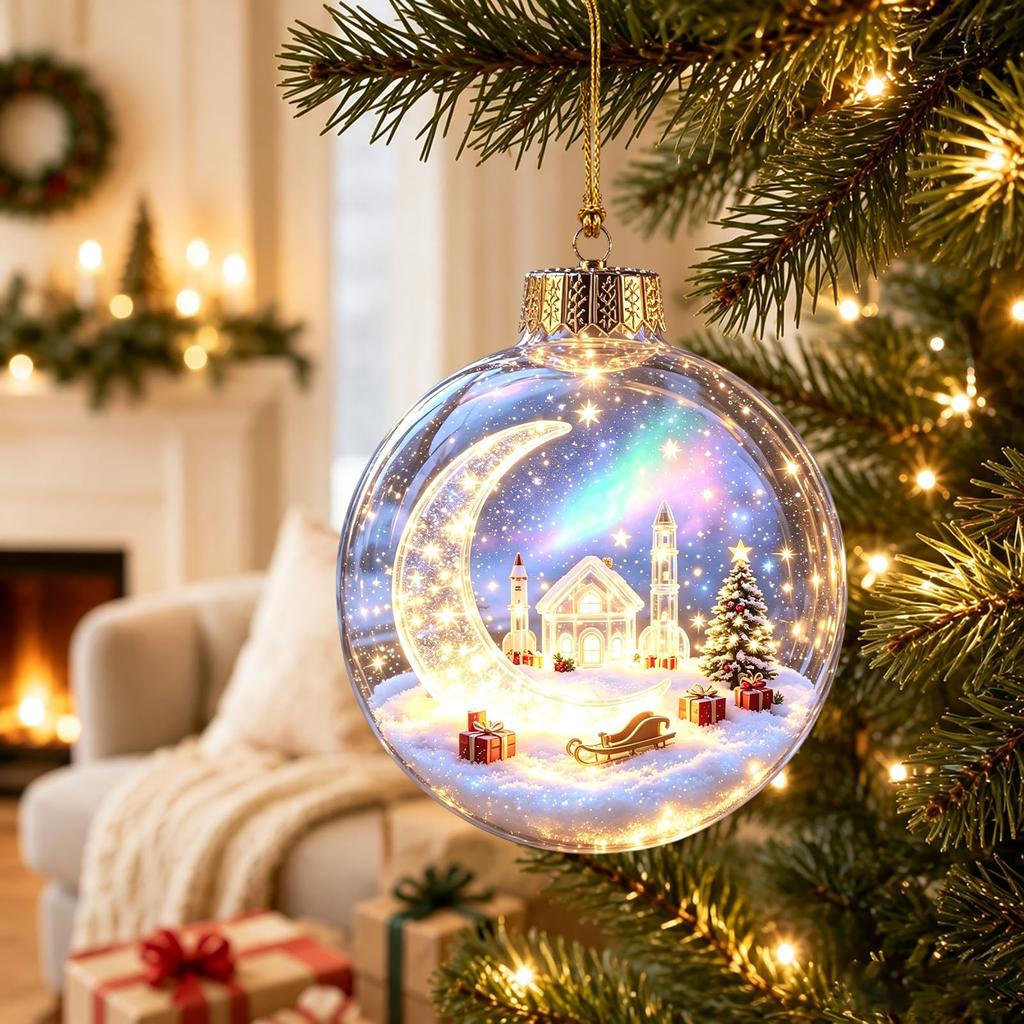 Clear Glowing Christmas Ornament Ball Lighted Decorative Hanging Tree Bauble for Holiday Party Decor