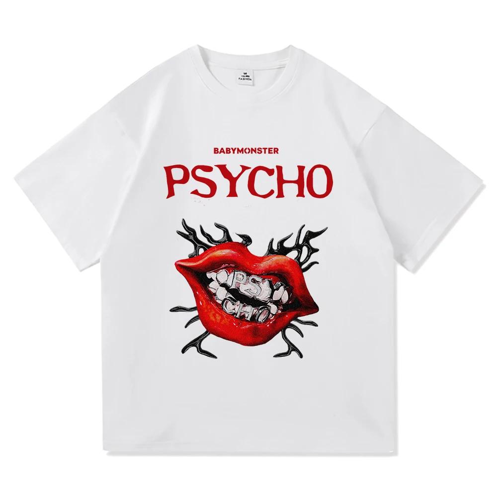 Baby Monster We Go Up T Shirt New Song Psycho Fashion Retro Men_women Clothing Vintage Harajuku High Quality Pure Cotton Tshirts