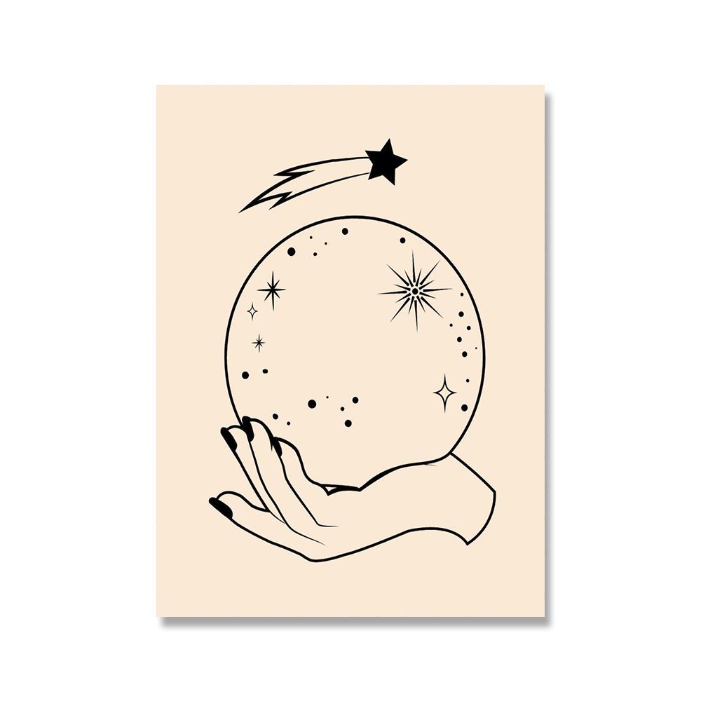 Acheter Affiche de boule de cristal avec mains magiques, dessin de chat  noir imprimé, peinture sur toile Boho, images d'art murales pour décoration  de salon et de maison | Joom, image size:1000x1000