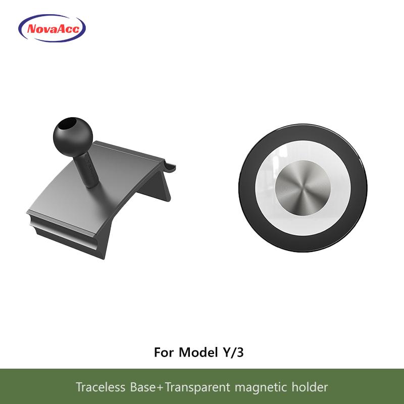 Auto Magnetischer Kabelloser Lade-Handyhalter Für Tesla Model Y Juniper Model 3 Highland 2021-2025 Transparente Basis OBD-Ladegerät