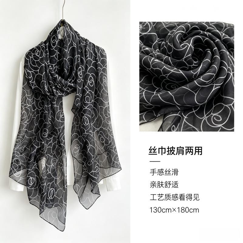 Summer new soft yarn silk scarf large size printed beach scarf rose travel vacation sunscreen scarf spot