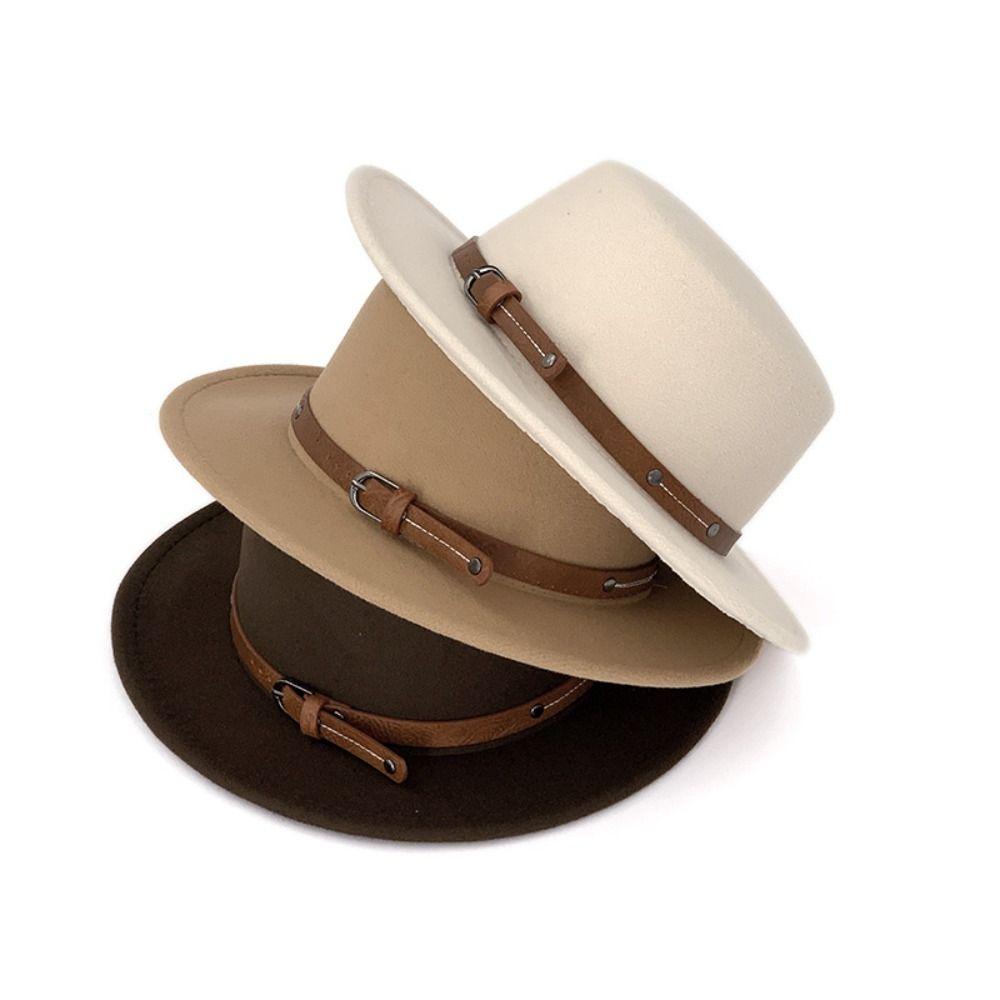 British Style Woolen Flat Top Hat Elegant Women Jazz Hat Vintage Felt Hat  Church Events
