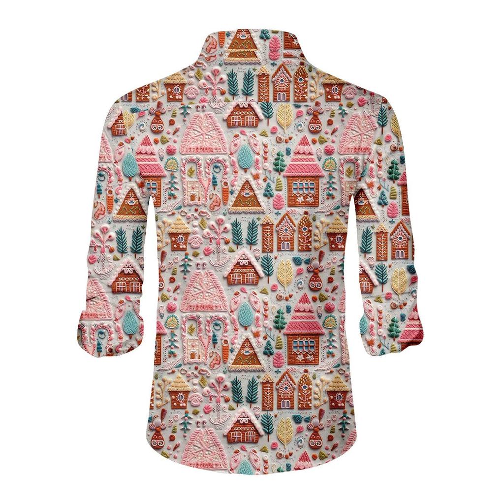 Men's Christmas Shirt Christmas Print Long Sleeve Button Shirt
