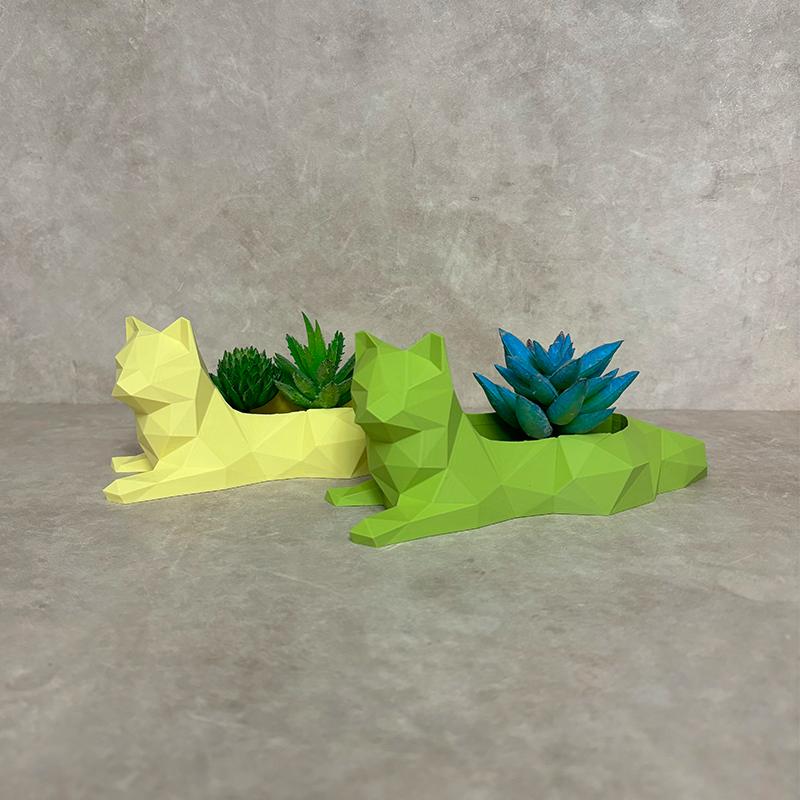 Geometric Cat Flower Pot Succulent Plant Pot Plastic Planter Desktop Ornament Home Office Decoration
