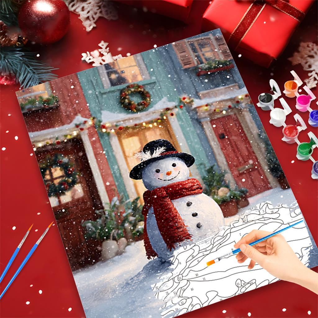 

1 шт. Набор для рисования по номерам своими руками Милый снеговик перед домом Рождественские подарки Настенное искусство Внутреннее украшение стен 40x50см/16x20дюймов Без рамы 40x50cm NO Frame