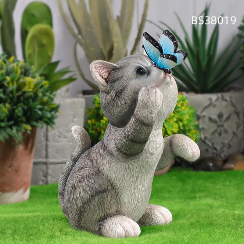 Garden Ornament Cats Solar Light Statue for Backyard Cafe Indoor Outdoor Statue Sculpture LED Cats Figurine Yard Lamp