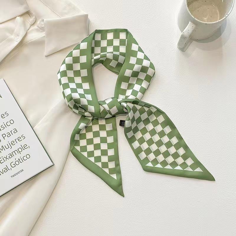 Small White And Tender Green Silk Scarf For Women, Thin Streamer, Headband, Hair Tie, Bag Decoration Long