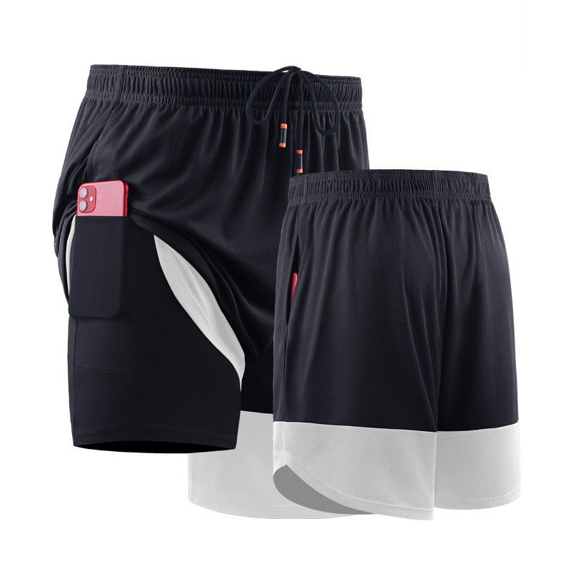 

Fashion Fake Two-Piece Fitness Shorts Men Summer Running Training Quick-Dry Pants Double Layer New Arrival Basketball Shorts Sports Pants Black M