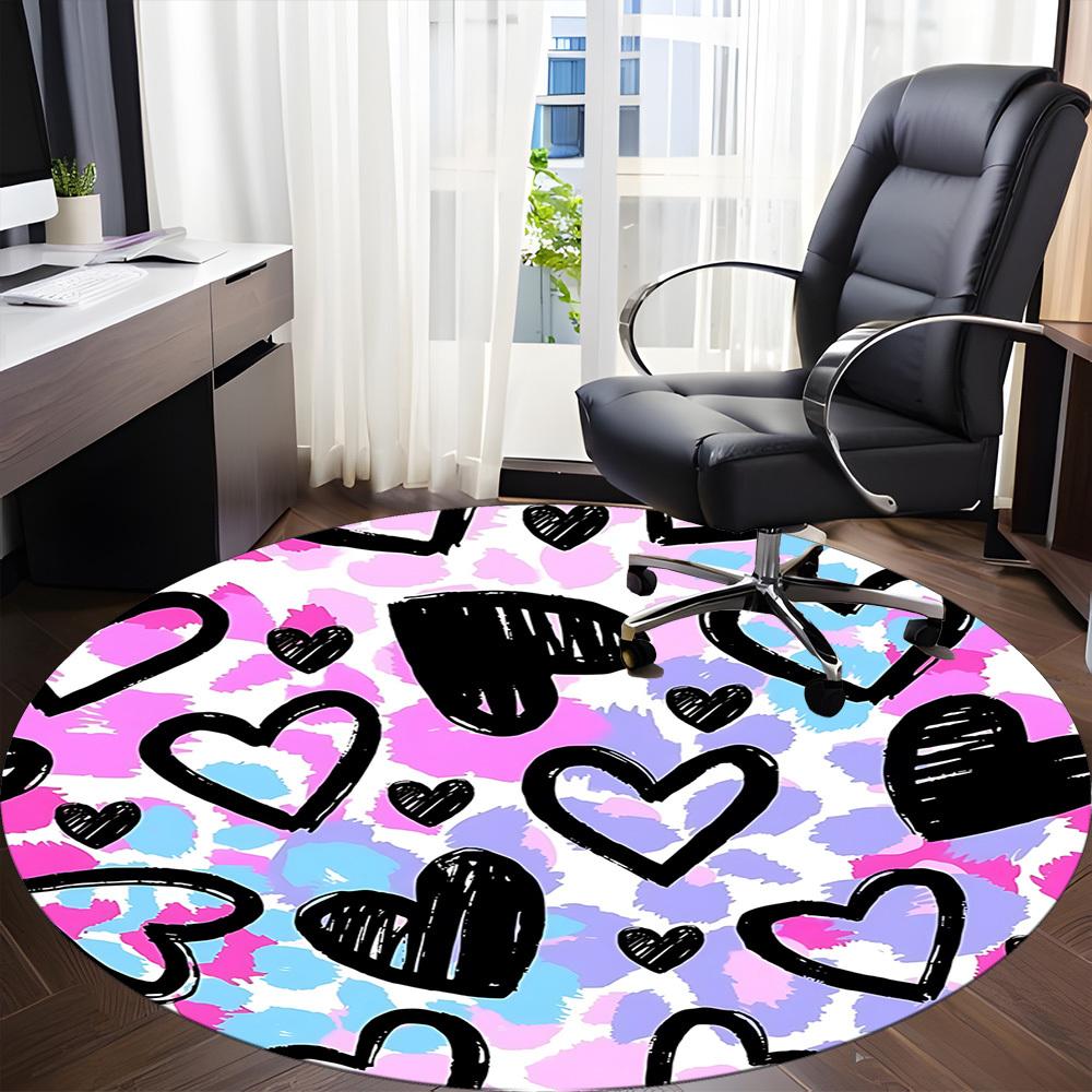 1PC Heart Print Chair Carpet for Office, Indoor Non-Slip Washable Carpet, Soft Comfortable Mat For Office Room Yy250930143