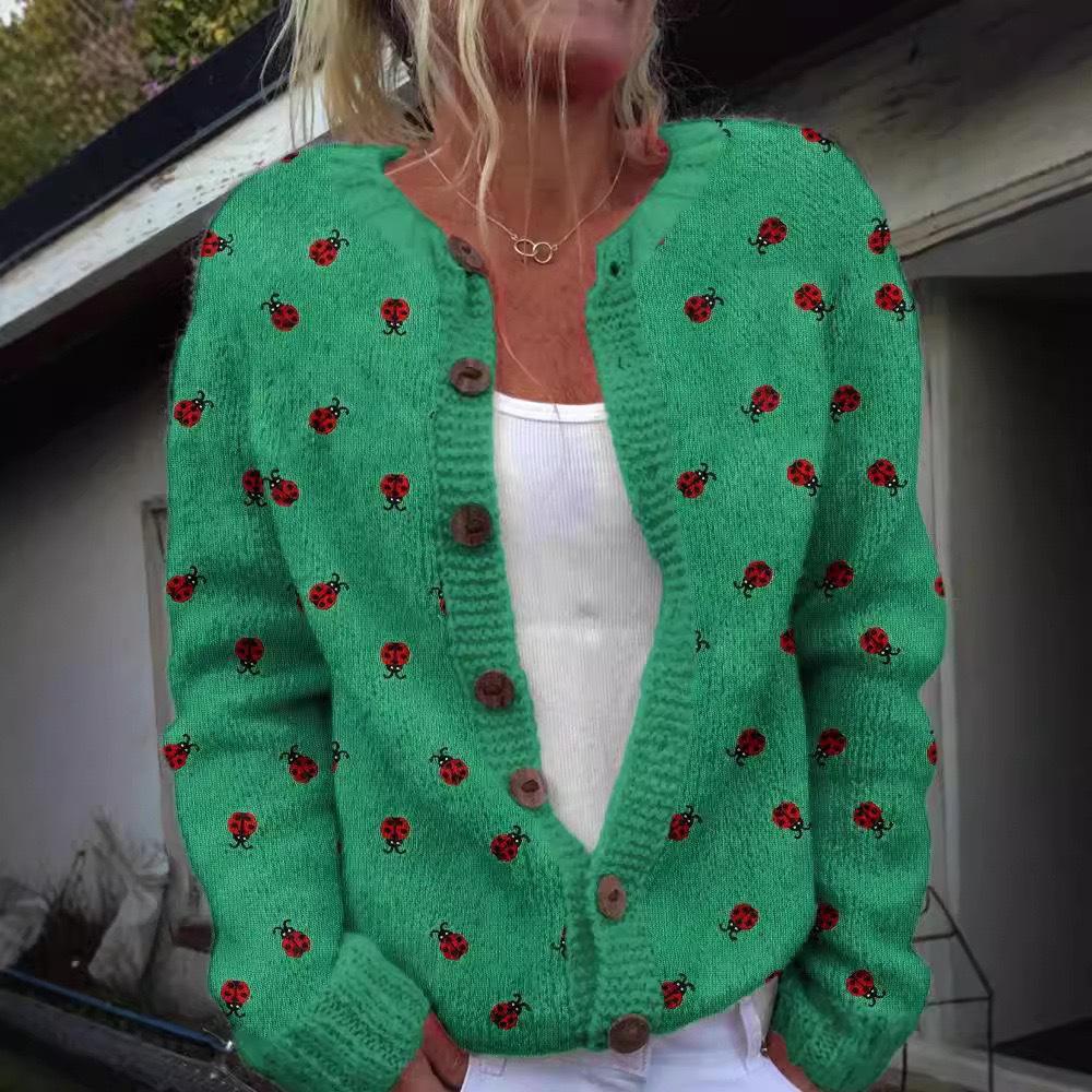 European Style 3 D Print Cardigan Knitted Jacket Spring and Fall Women 7 Sweater