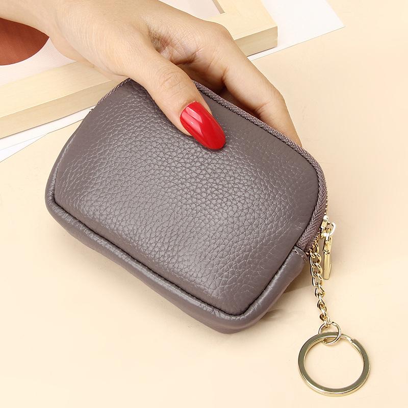 Genuine Leather Mini Zipper Wallet for Women Compact Keychain Coin Purse with Top Grain Leather Stylish Design
