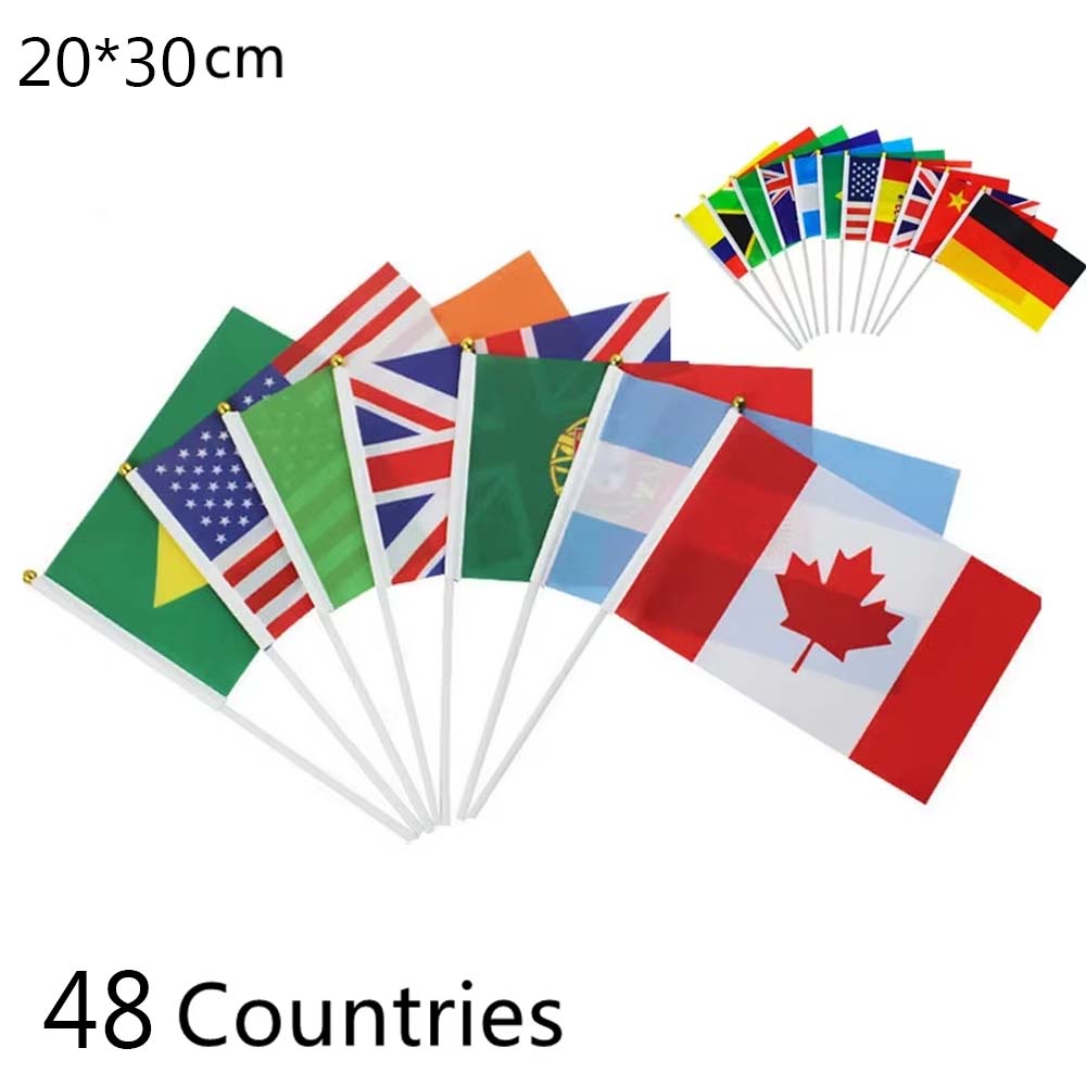 14X21cm 48 Countries Hanging Flags with Plastic Pole Double Sided Polyester Printing National Parade Flags for Football Game