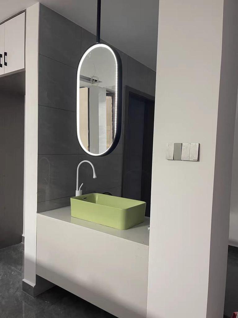Double-Sided Oval Hanging Mirror with Light for Bathroom or Barber Shop