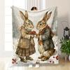 Cute Rabbit Couple Blanket Throw Cozy Woodland Animal Fall Autumn Nursery Decor Soft Fleece Blanket Gift for Kids Baby Gender