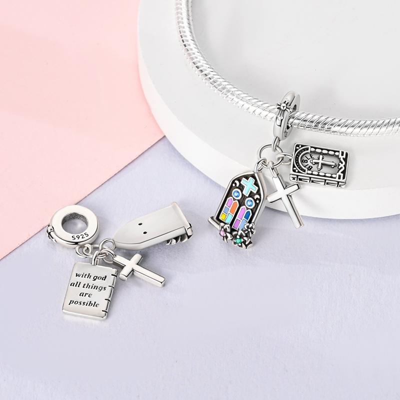 Charms Kupfer Kirche Blumen Bibel Kruzifix Anhänger Passend Charms Plata Original Armband Perlen Schmuckherstellung DIY für Frauen
