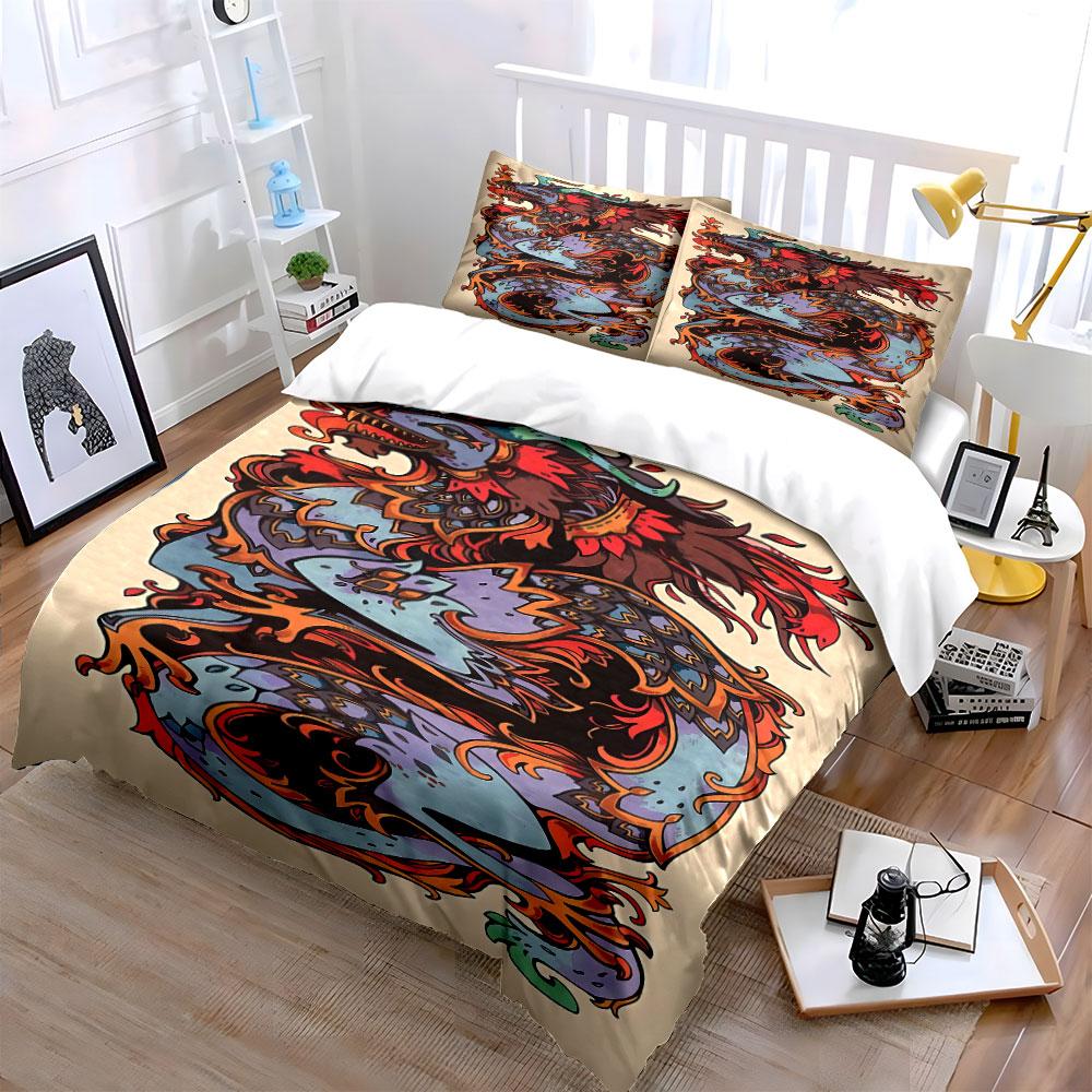 Dragon with swirling flames. Bedding sets Duvet cover sets Duvet covers Pillowcases(1 * Duvet Cover 2 * Pillowcases without duvet insert)