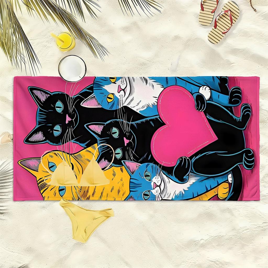 Pop style colorful cat-themed items polyester microfiber beach towel is highly absorbent suitable for swimming and beach outings