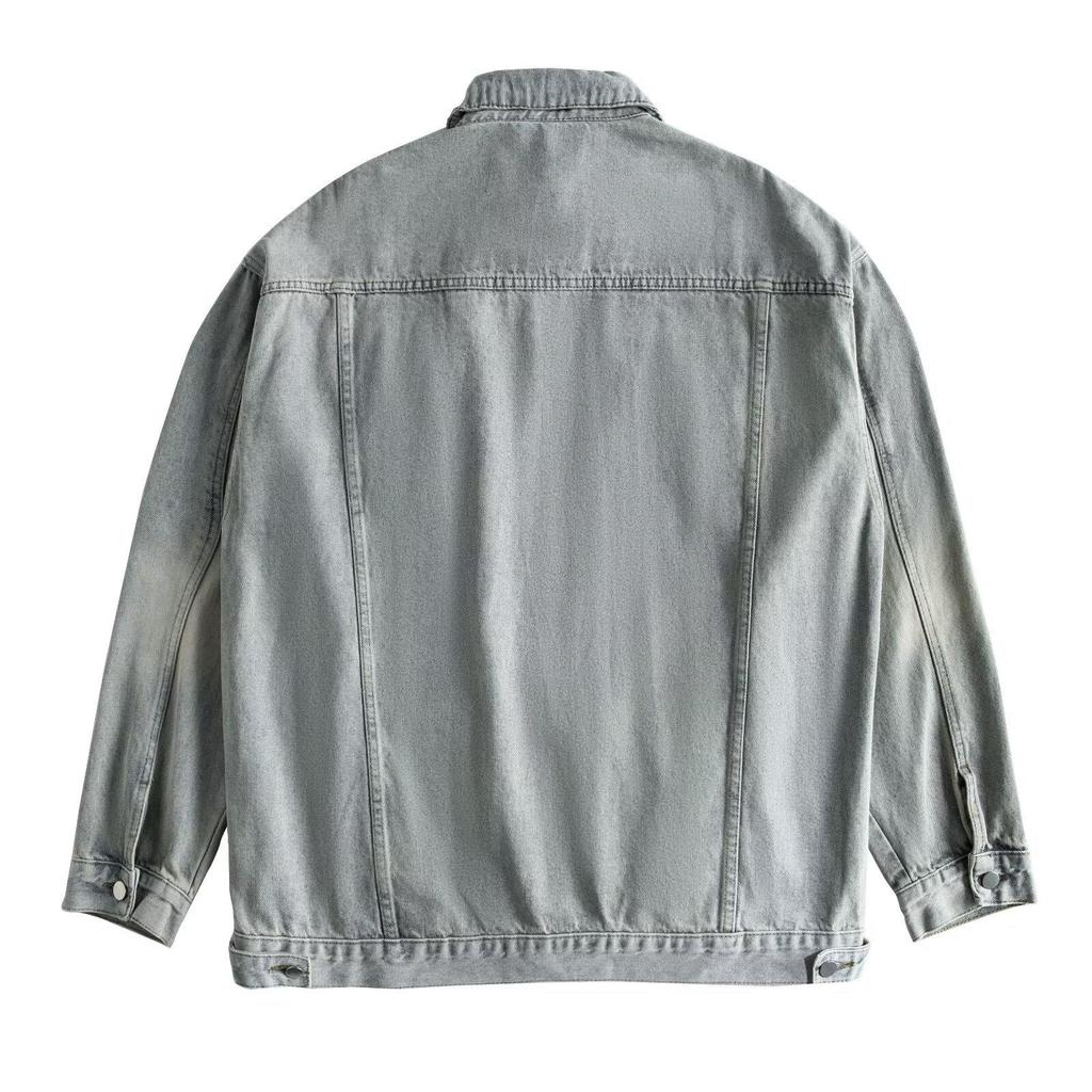 Men's Multi-Pocket Ripped Denim Jacket - Spring/Autumn, Trendy American Retro Street Style