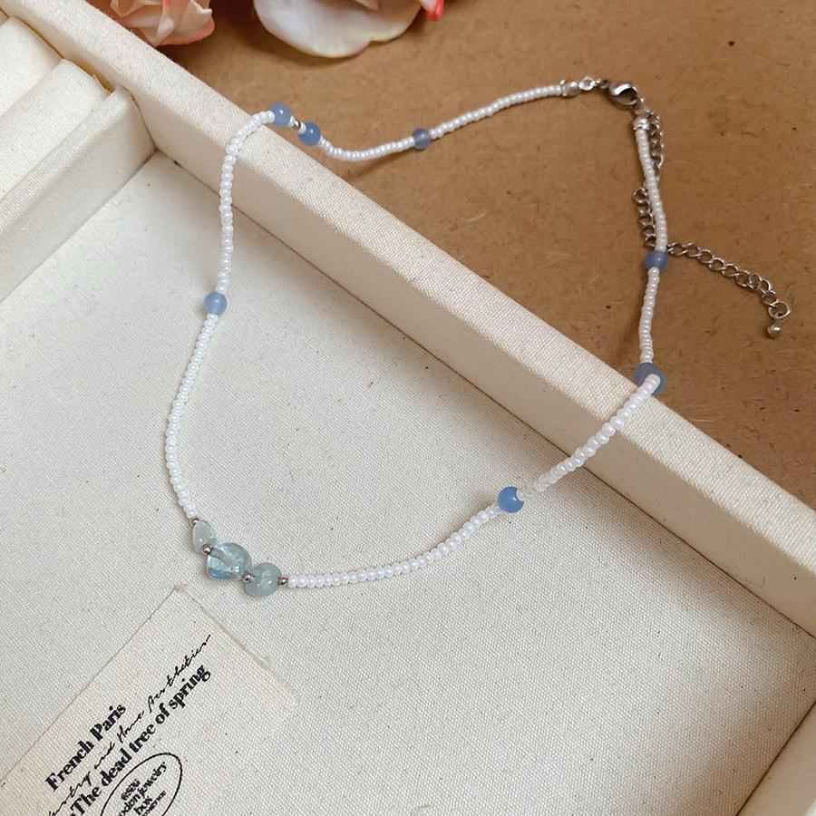 Summer dopamine stained glass crystal beaded necklace collarbone chain design sense niche item decoration