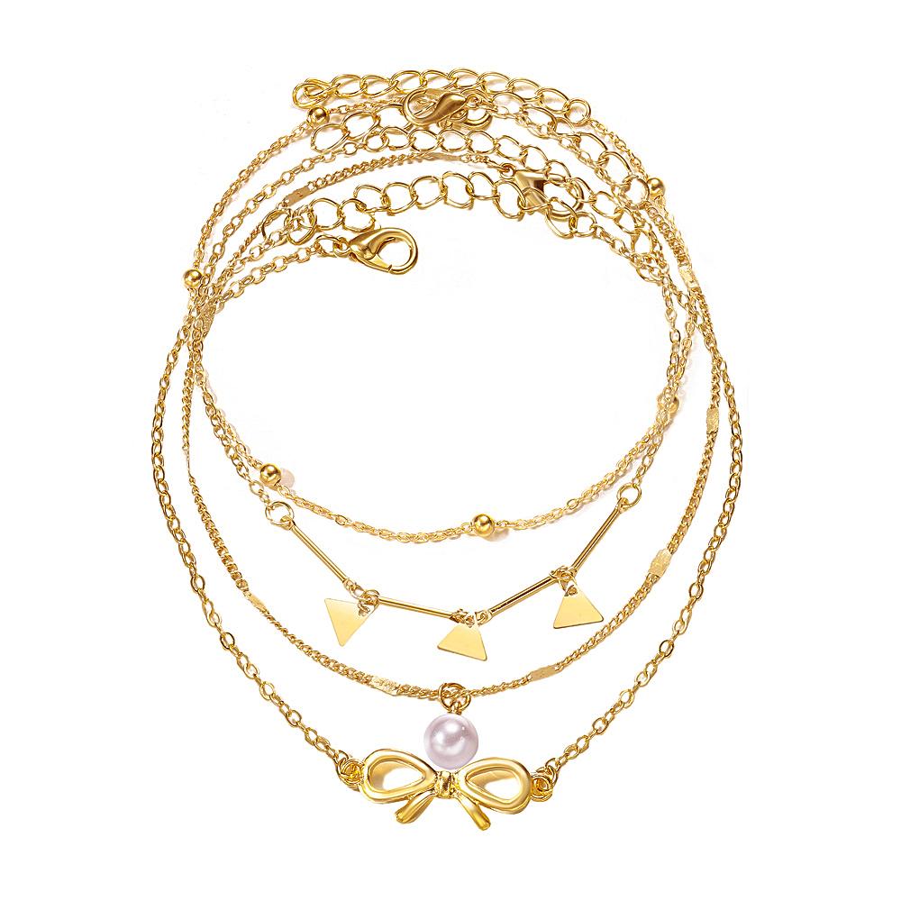 

Женский золотой браслет с блестками, летний пляжный браслет, треугольный браслет, ювелирный набор с жемчугом, подарок золотой