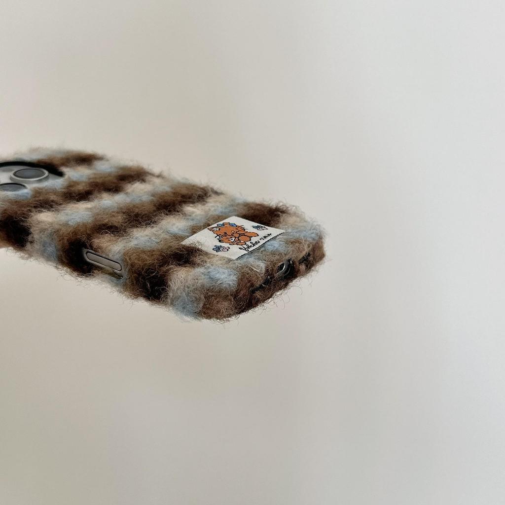 British Style Plaid Wool Phone Case for Apple iPhone 16/15/14/13/17 Pro Max - Full Wrap, Drop-Proof for Autumn & Winter