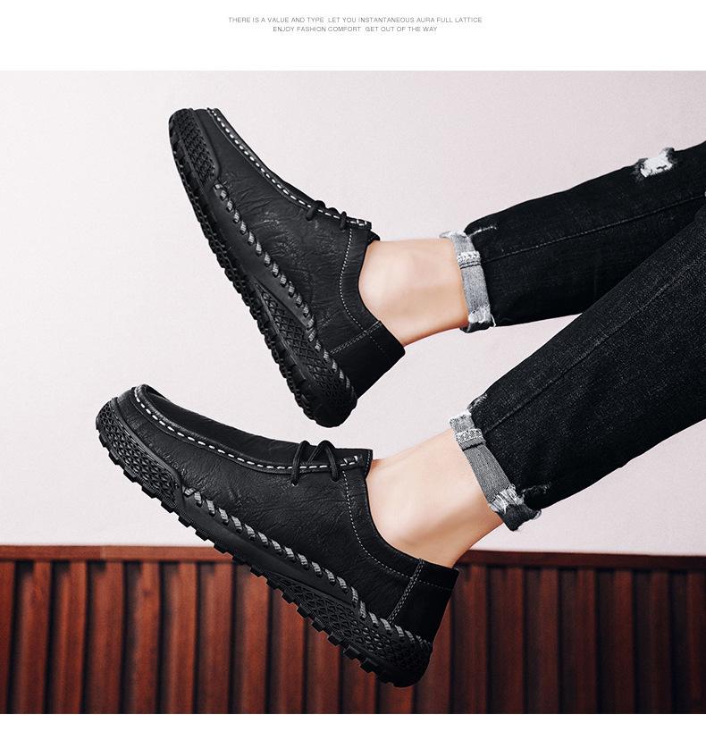 Handmade Men's Soft Sole Leather Loafers - Winter Casual Flat Large Size