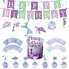 Mermaid Theme Party Supplies: Colorful Fish Scale Napkins, Plates, Cups, Flags, and Swirl Decorations