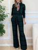 2024 Autumn/Winter Women's Plaid Print High Neck Long Sleeve Top & Solid Color Long Pants Set