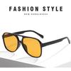 Retro Vintage 70's Aviator Polarized Sunglasses Double Bridge Lightweight Frame Men's And Women's (black/yellow)