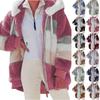 Women's Fashionable Plush Patchwork Zipper Pocket Hooded Long Sleeved Loose Warm Jacket