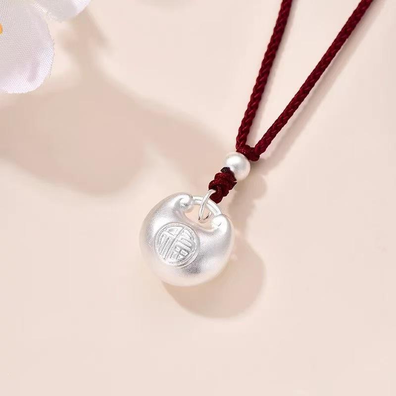 999 Pure Sterling Silver 3D Fu Character Necklace with Ingot Pendant for Couples