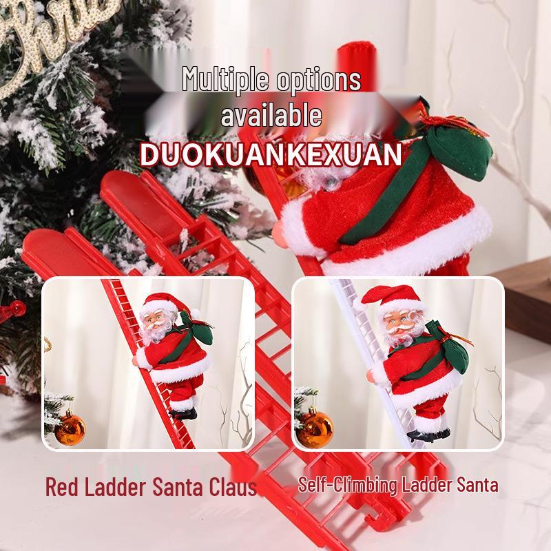 Red Climbing Santa Claus with White Ladder for Christmas Decor
