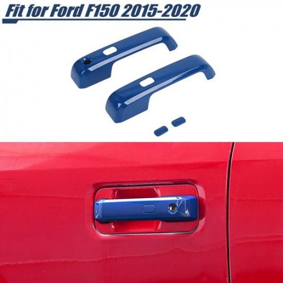 Blue Exterior Side Door Handle Cover Trim Decor For Ford F150 15-20 2door W/Hole