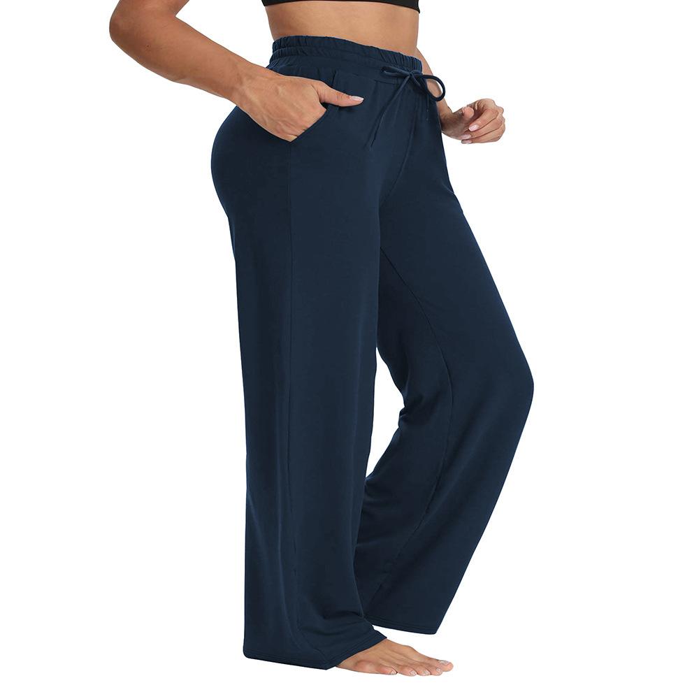 Plus Size Wide-Leg Straight-Leg Casual Pants with Pockets Women's Loose Drawstring Wide-Leg Pants